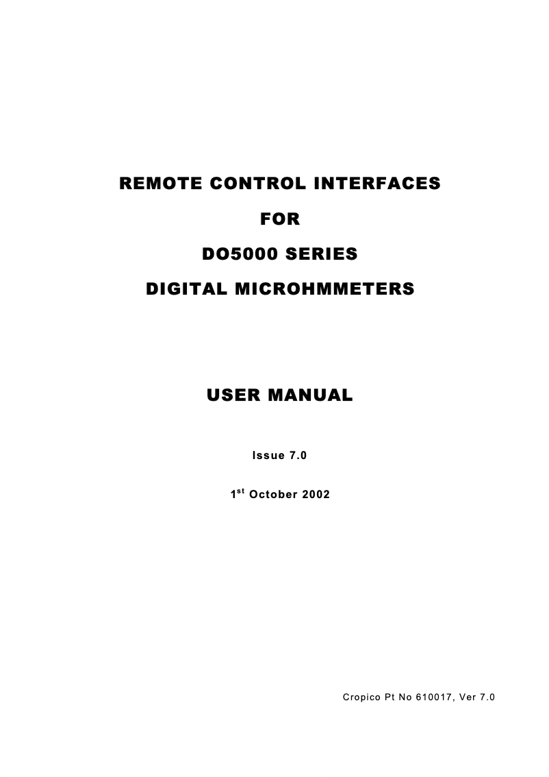 Page n°1 - Manuel utilisateur Cropico DO5000