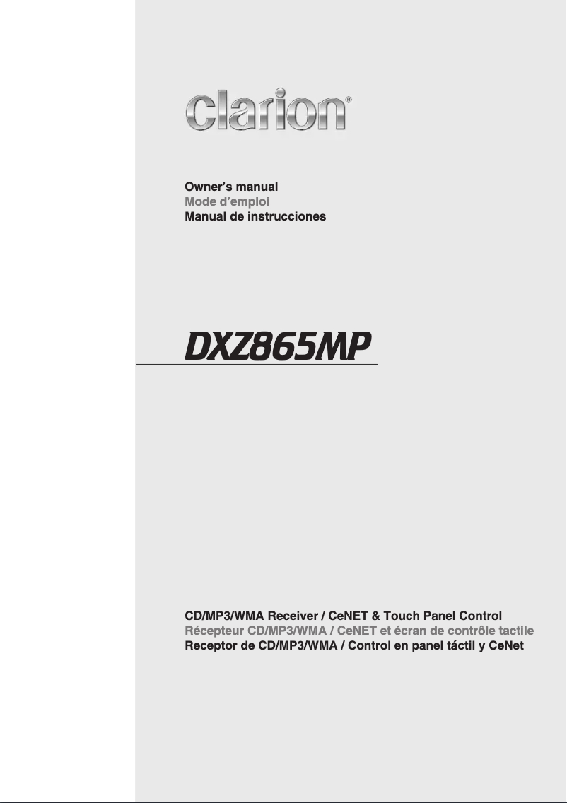 Page n°1 - Manuel utilisateur Clarion DXZ865MP