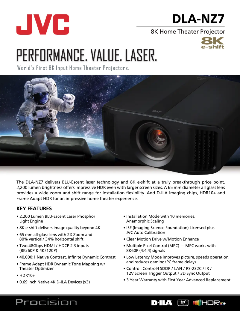 Page 1 de la notice Fiche technique JVC DLA-NZ7