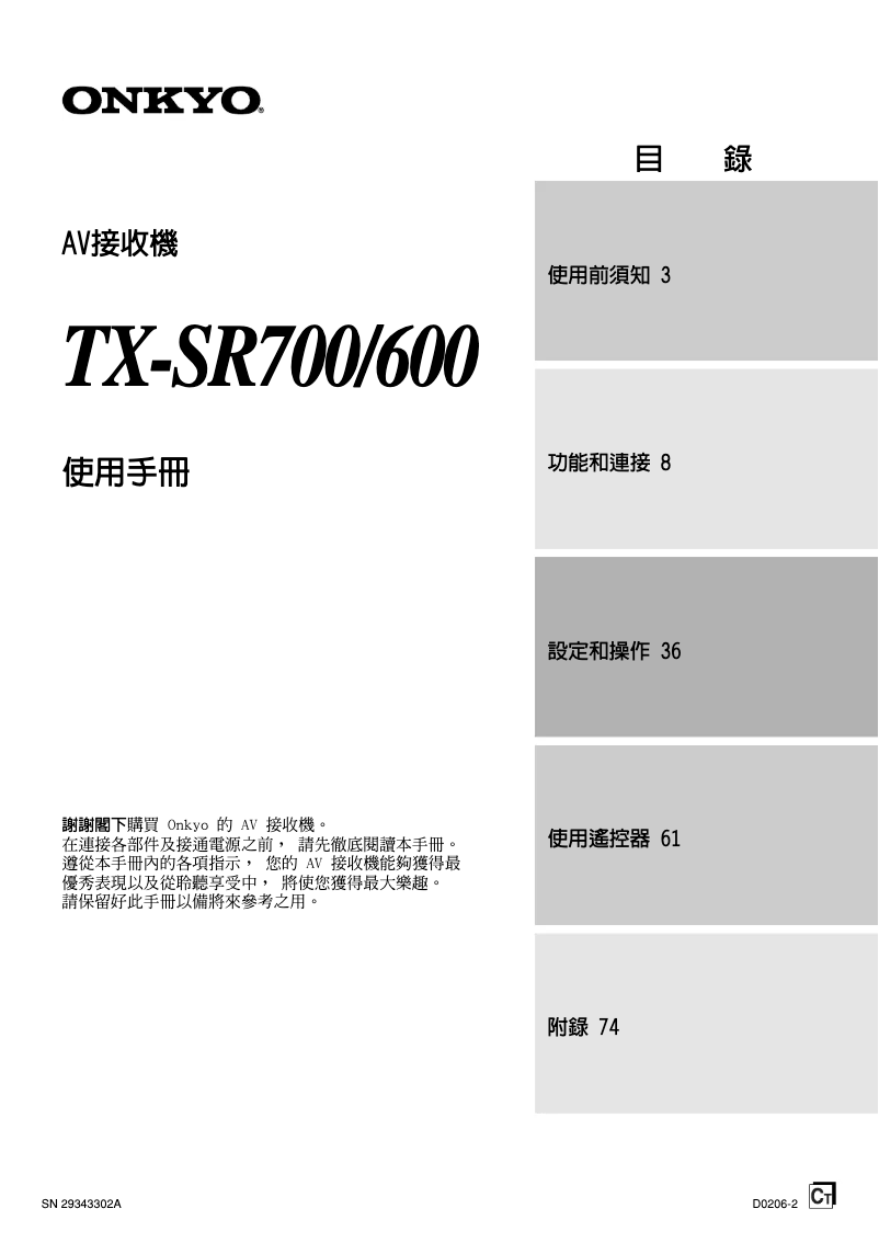 Image de la première page du manuel de l'appareil TX-SR600