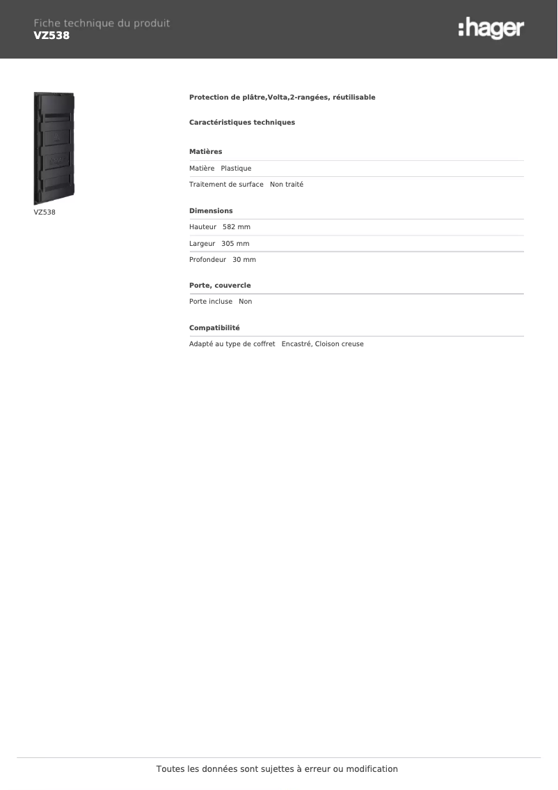 Page n°1 - Manuel utilisateur Hager VZ538