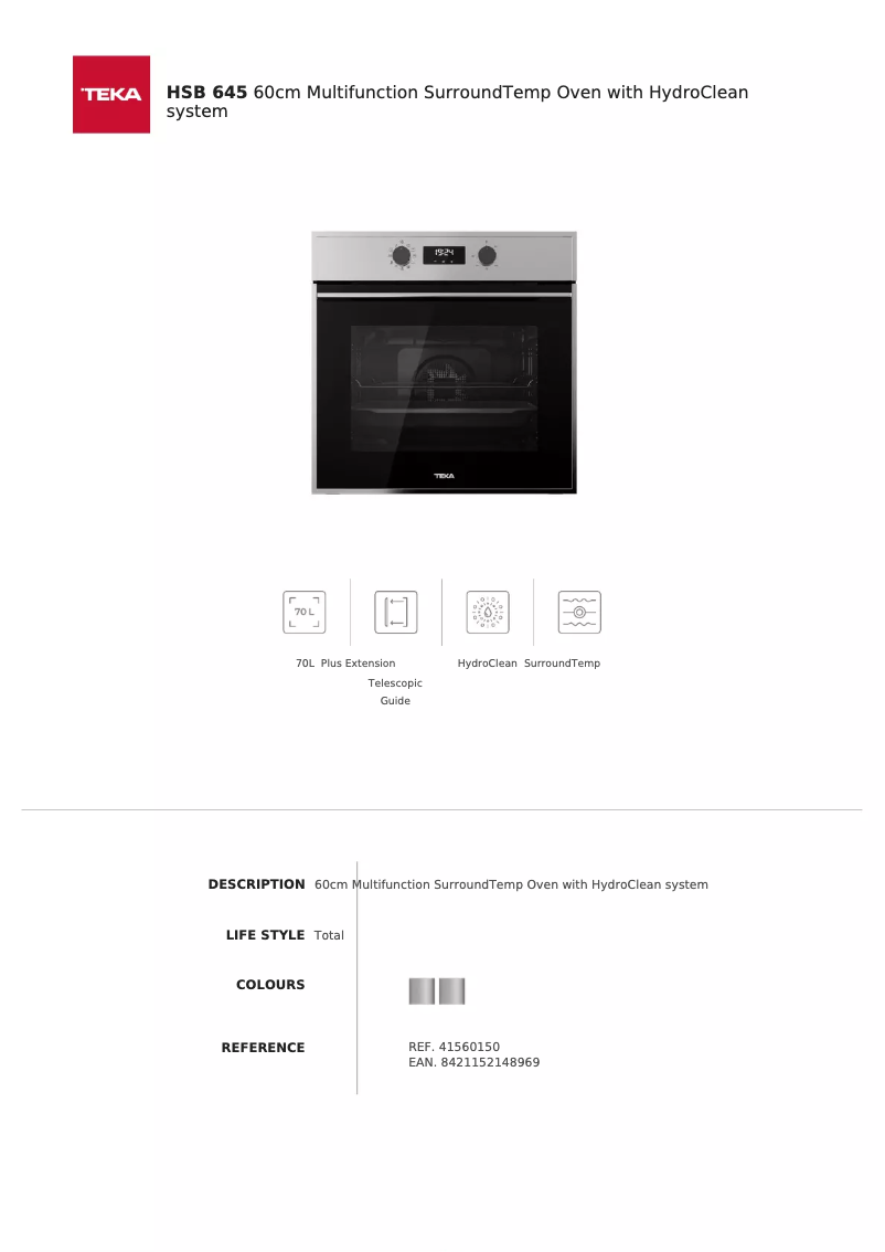 Page 1 de la notice Fiche technique Teka HSB 645