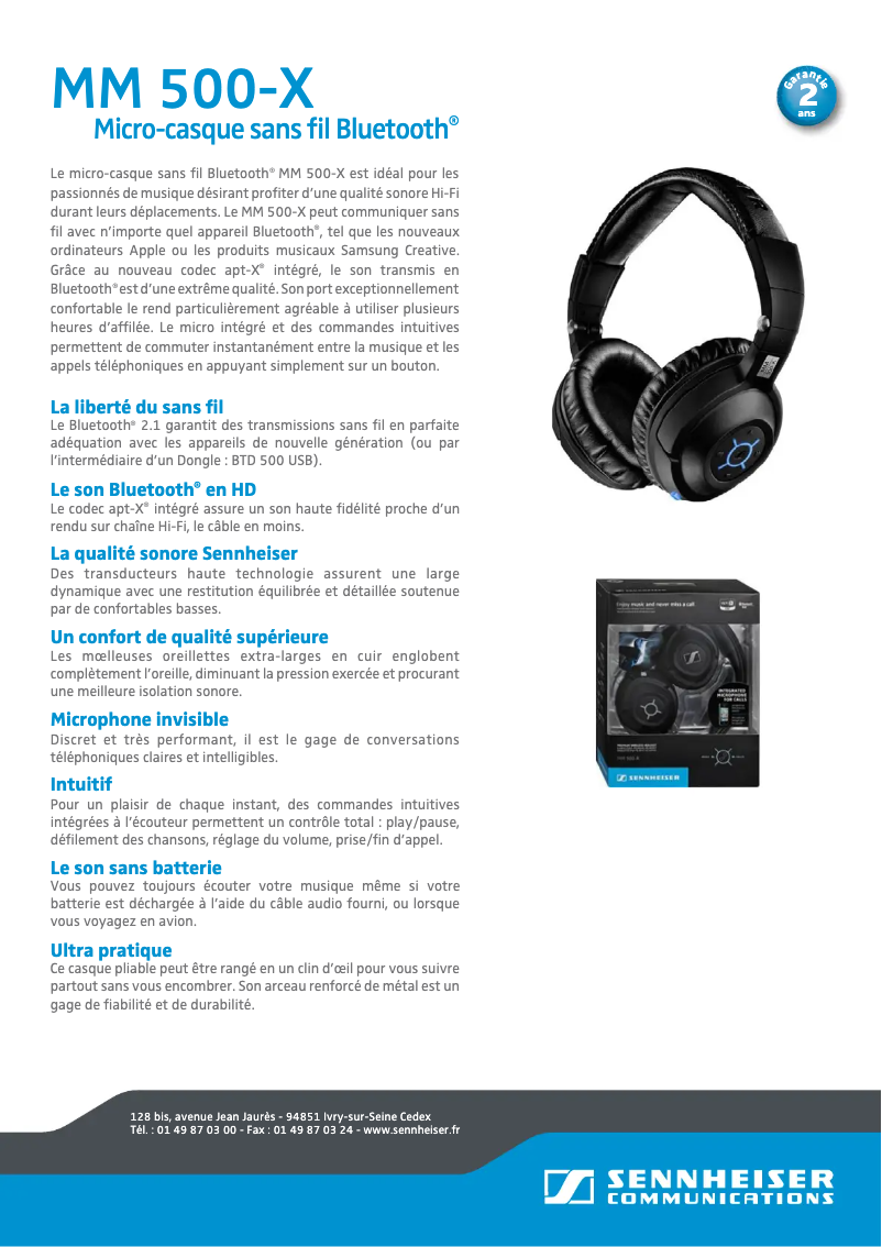 Page n°1 - Fiche technique Sennheiser MM 500-X
