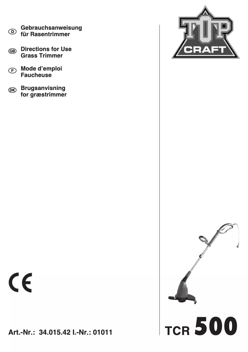 Image de la première page du manuel de l'appareil TCR 500