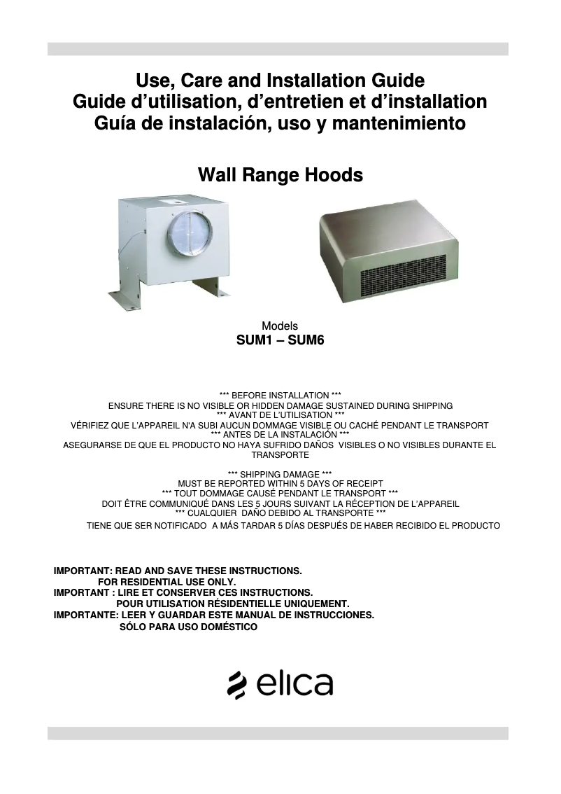 Page 1 de la notice Guide d'installation Elica Siena PRF0116556B