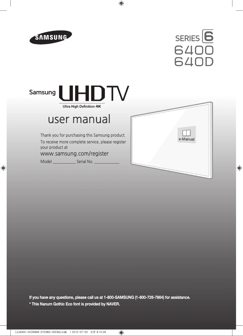 Page n°1 - Manuel utilisateur Samsung UN65JU6400F