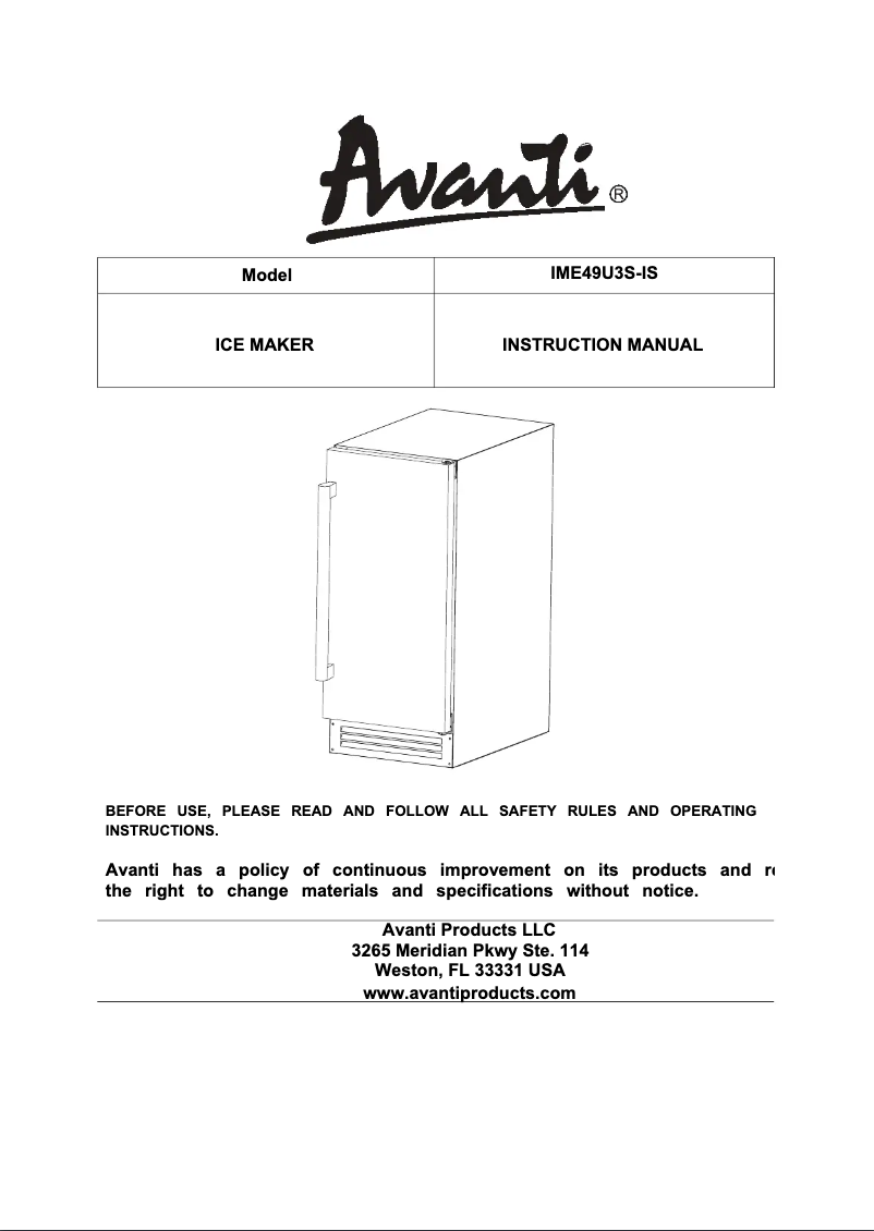 Page 1 de la notice Manuel utilisateur Avanti IME49U3S-IS