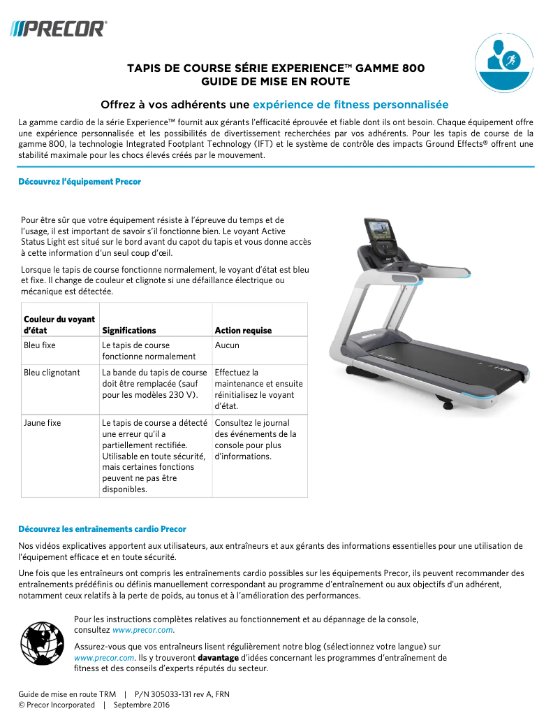 Page 1 de la notice Manuel utilisateur Precor TRM 800