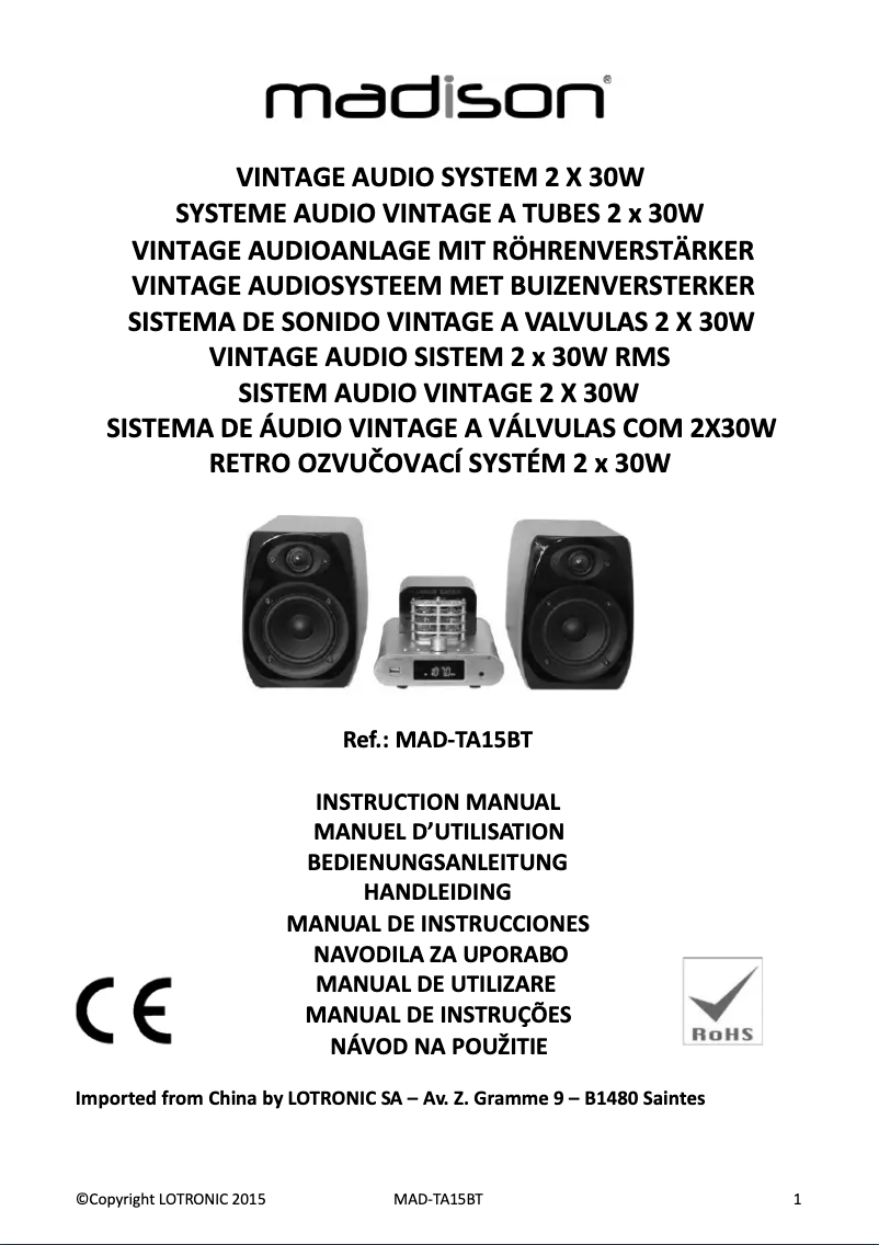 Page 1 de la notice Manuel utilisateur Madison MAD-TA15BT