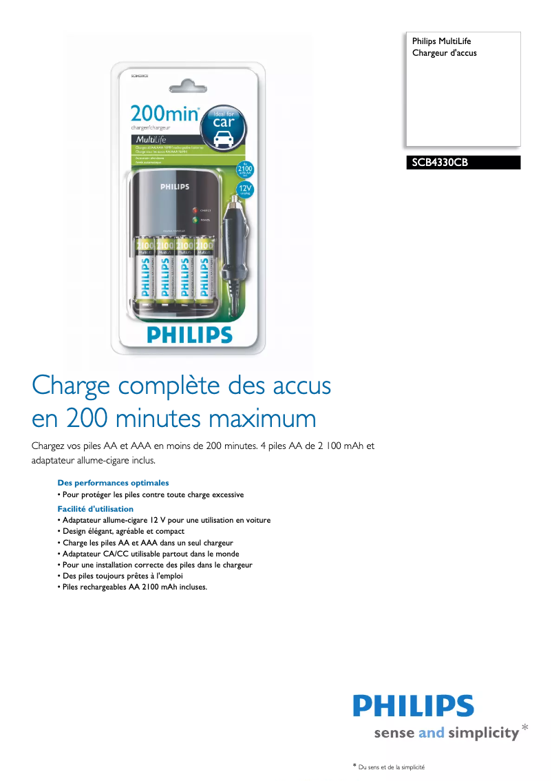 Page 1 de la notice Fiche technique Philips SCB4330CB