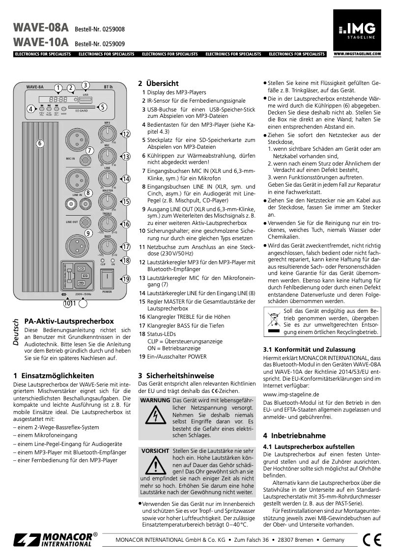 Page n°1 - Manuel utilisateur IMG Stageline WAVE-08A