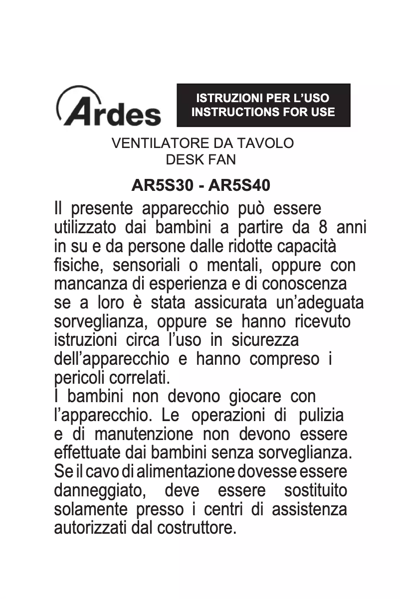 Page n°1 - Manuel utilisateur Ardes AR5S40
