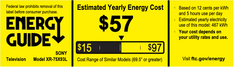 Page 1 de la notice Label énergétique Sony XR-75X93L