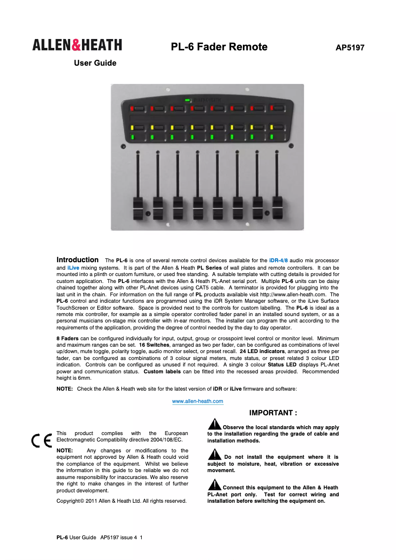 Página 1 del manual Manual de usuario Allen & Heath PL-6