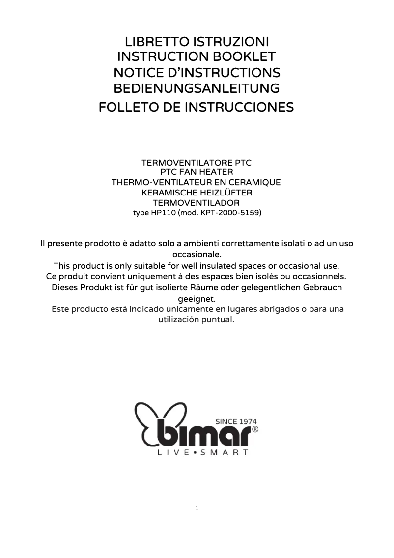 Page 1 de la notice Manuel utilisateur Bimar HP110