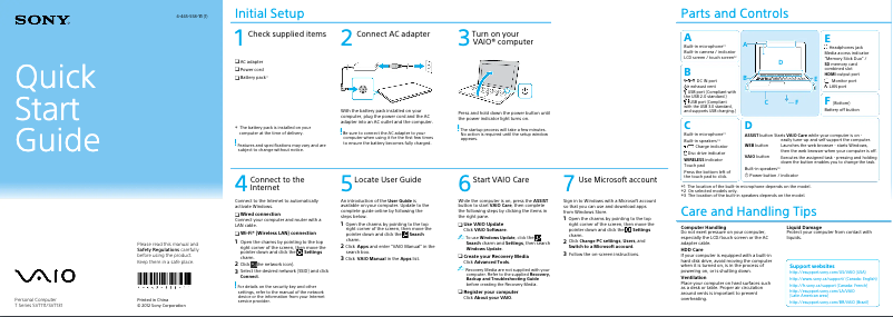 Page 1 de la notice Guide d'installation Sony Vaio SVT13125CDS