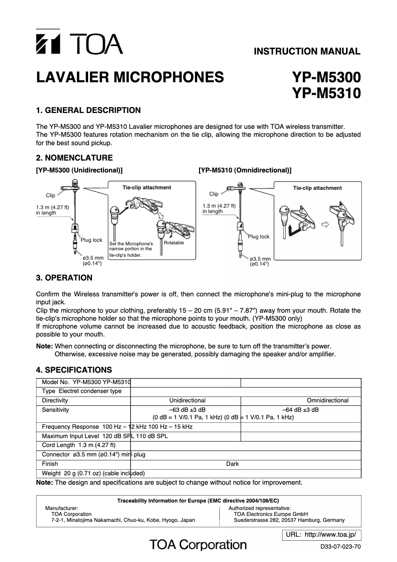 Image de la première page du manuel de l'appareil YP-M5300