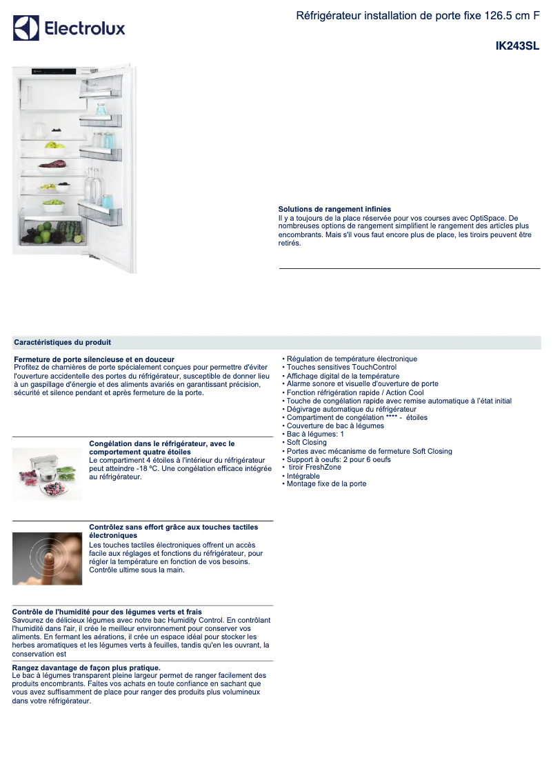 Page n°1 - Fiche technique Electrolux IK243SL