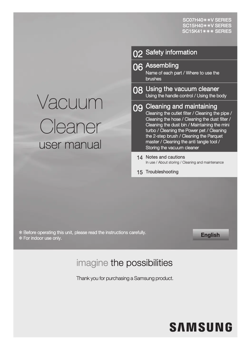 Image de la première page du manuel de l'appareil SC15K4110VR