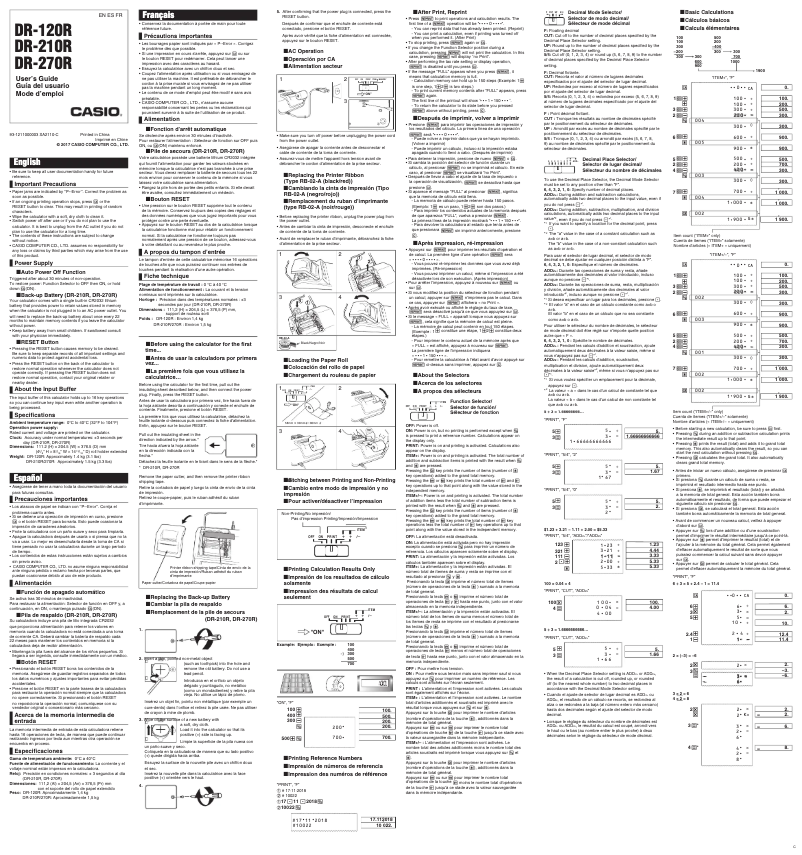 Page 1 de la notice Manuel utilisateur Casio DR-120R