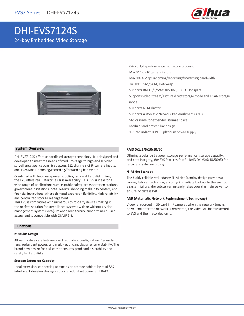 Página 1 del manual Ficha técnica Dahua Technology EVS7124S