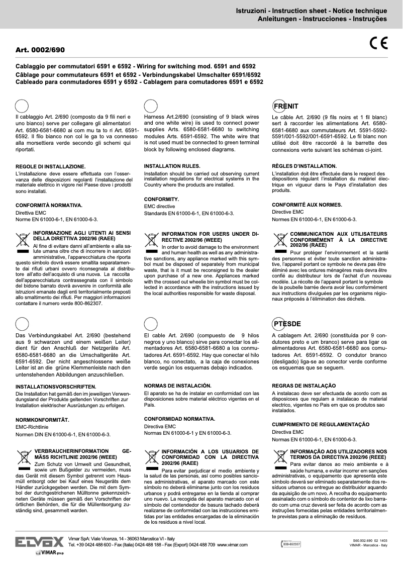 Page 1 de la notice Manuel utilisateur Vimar ELVOX 0002/690