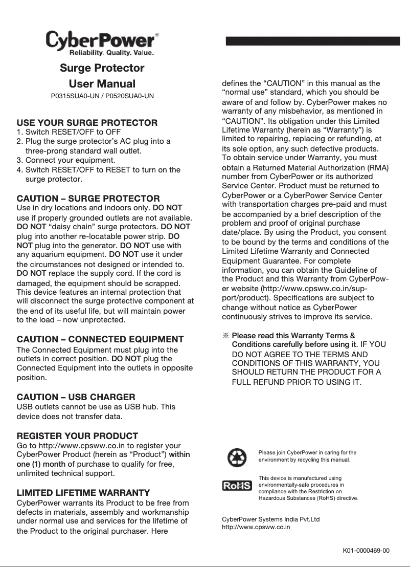 Image de la première page du manuel de l'appareil P0315SUA0