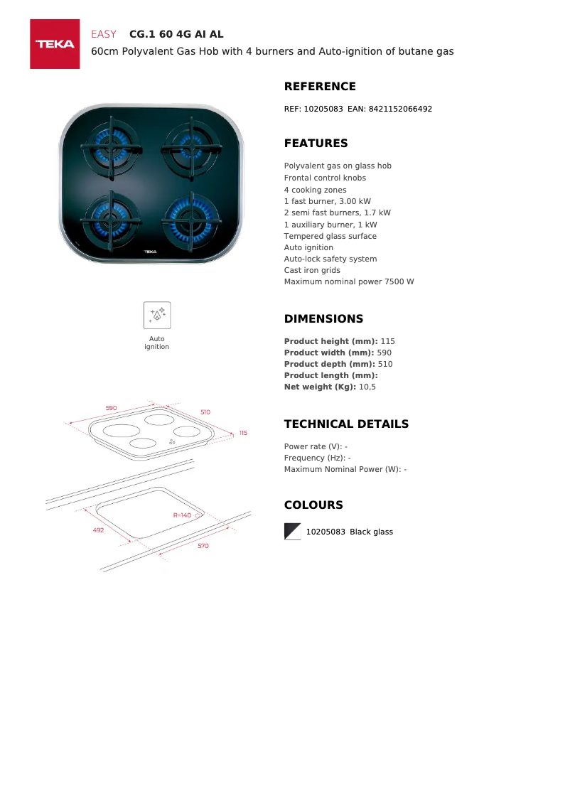 Page n°1 - Fiche technique Teka CG.1 4G AI AL