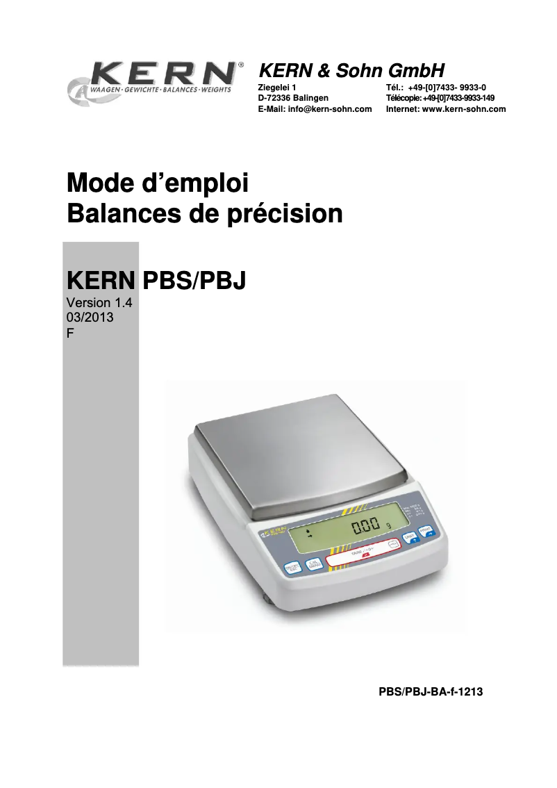 Page 1 de la notice Manuel utilisateur Kern PBJ 4200-2M