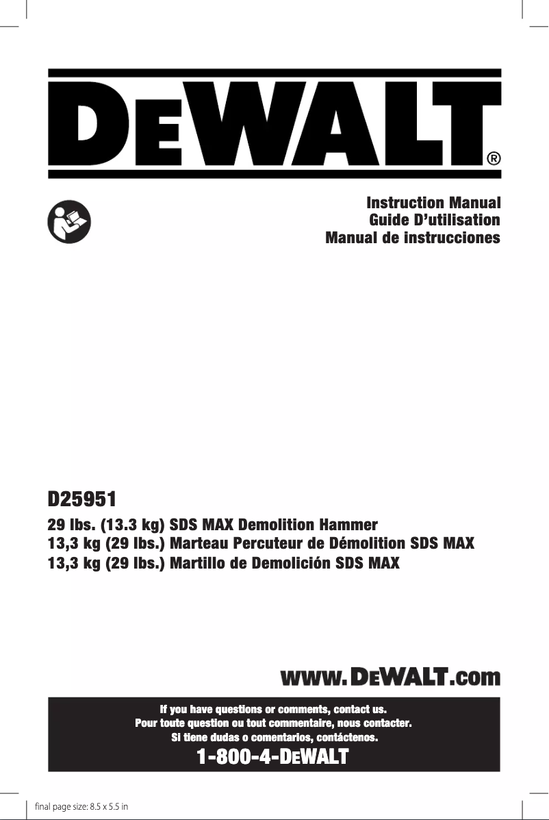 Page n°1 - Manuel utilisateur DeWalt D25951K
