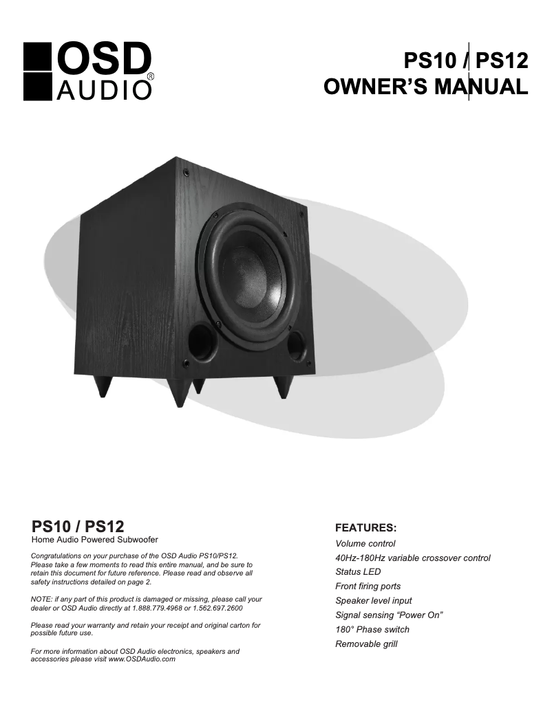 Page 1 de la notice Manuel utilisateur OSD Audio PS12