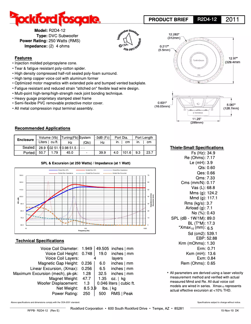 Page n°1 - Fiche technique Rockford Fosgate R2D2-12