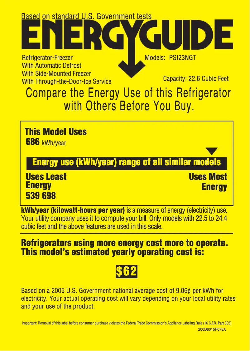 Page n°1 - Label énergétique GE PSI23NGTBV