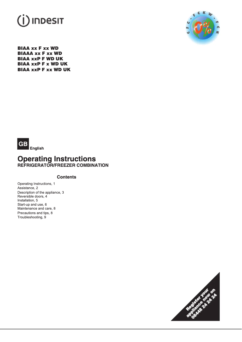 Page 1 de la notice Manuel utilisateur Indesit BIAA 13 F SI WD (UK)