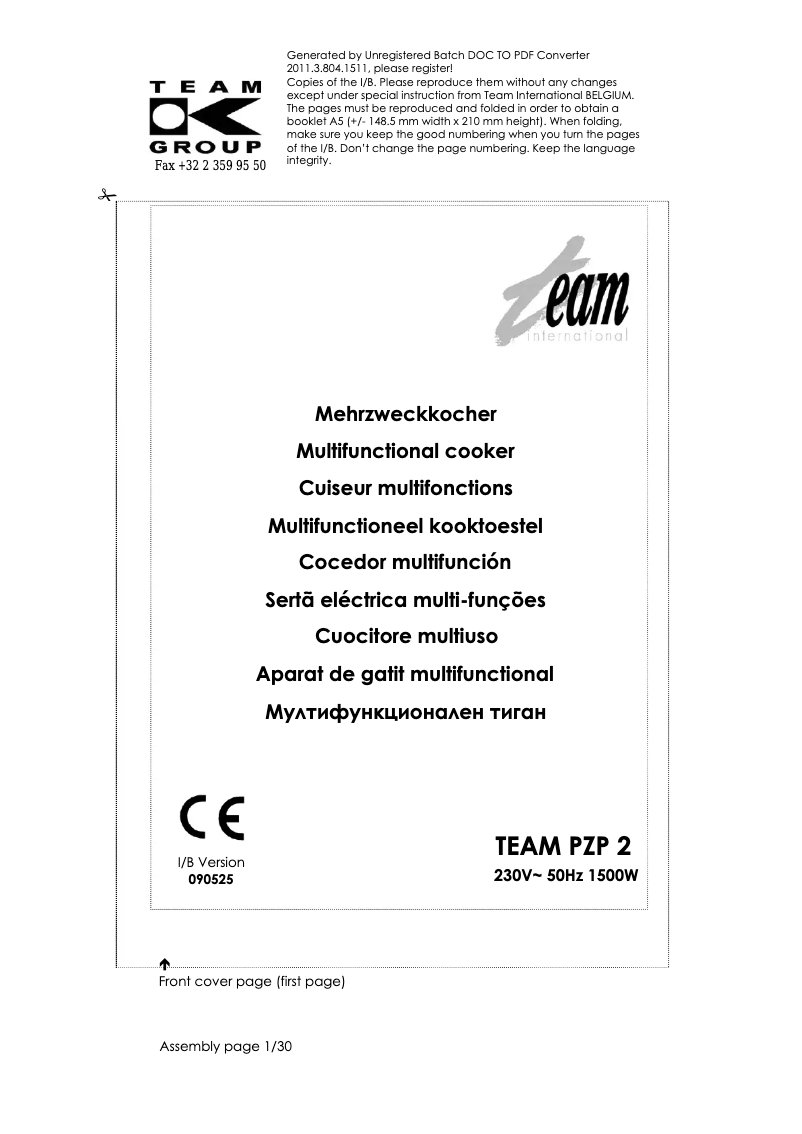 Page 1 de la notice Manuel utilisateur Team PZP 2
