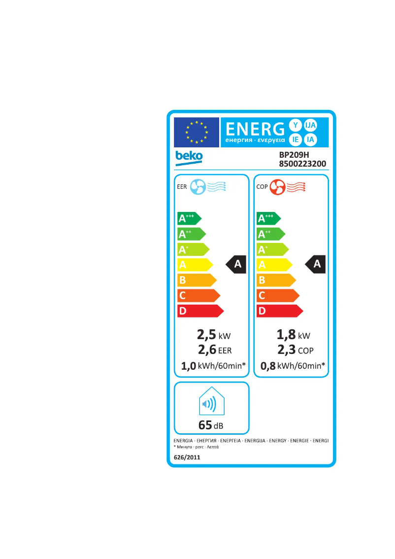 Page n°1 - Label énergétique Beko BP209H