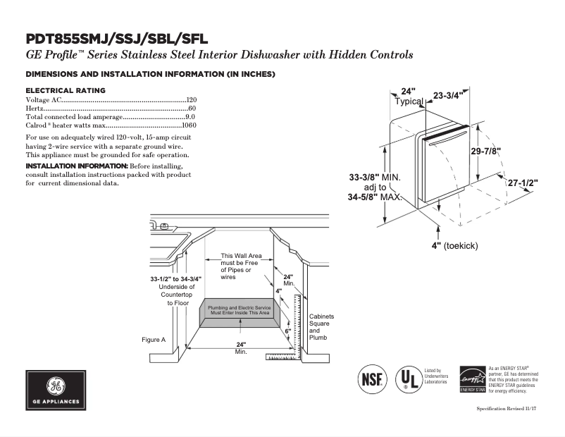 Page n°1 - Fiche technique GE PDT855SMJES