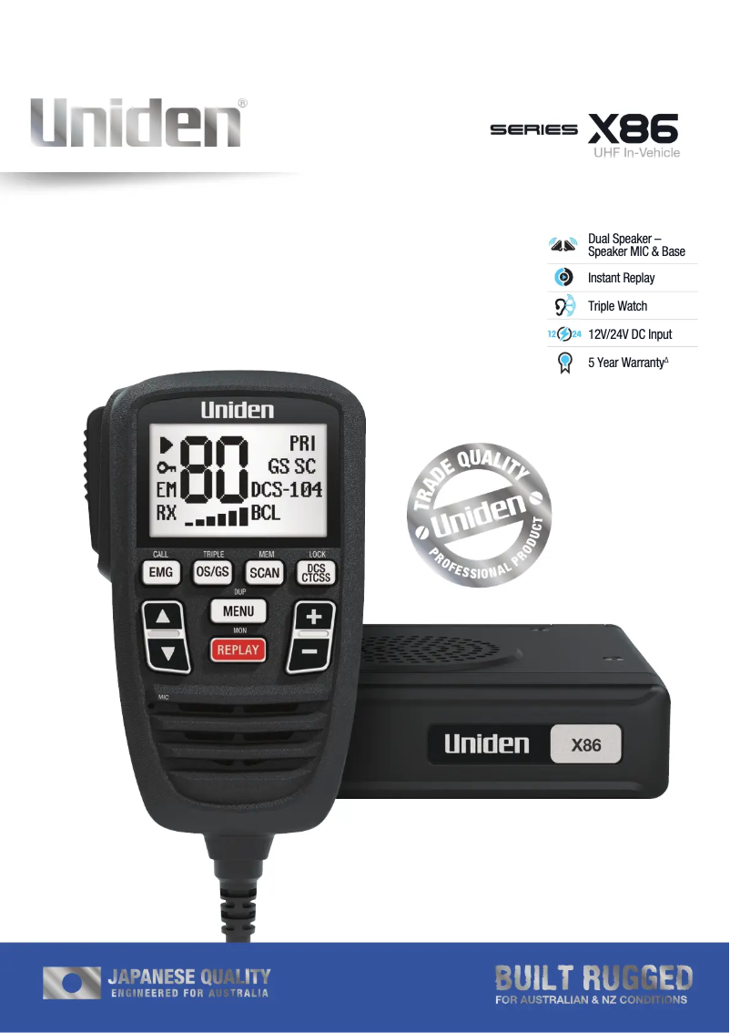 Page 1 de la notice Brochure Uniden X86