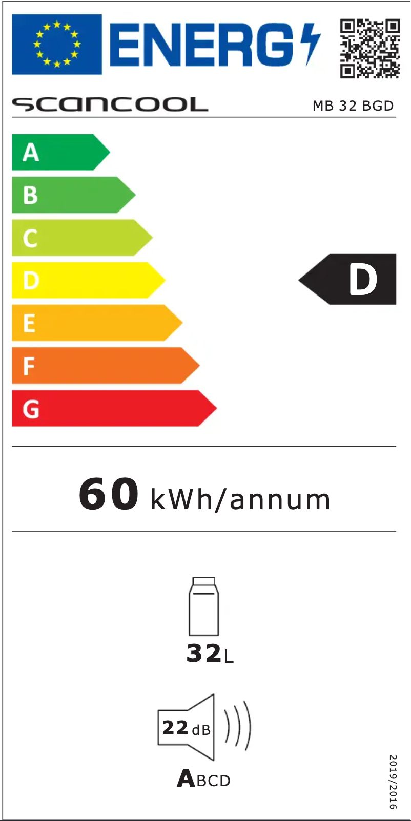 Page n°1 - Label énergétique Scancool MB 32 BGD