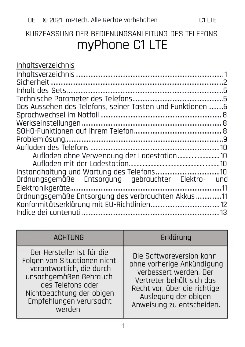Image de la première page du manuel de l'appareil C1 LTE