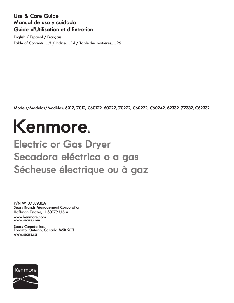 Page 1 de la notice Manuel utilisateur Kenmore 72322