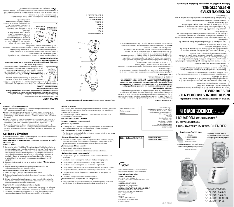 Image de la première page du manuel de l'appareil BL10451HG-AR-CL