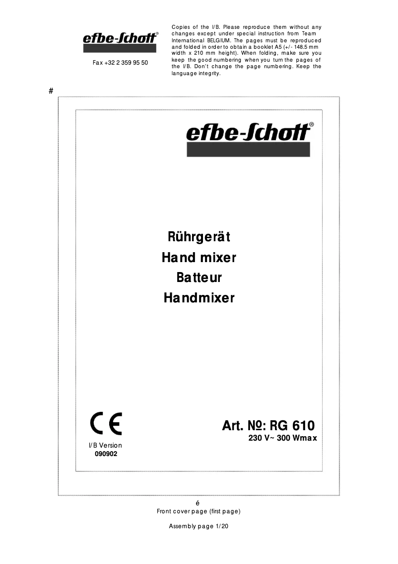 Page 1 de la notice Manuel utilisateur Efbe-Schott RG 610