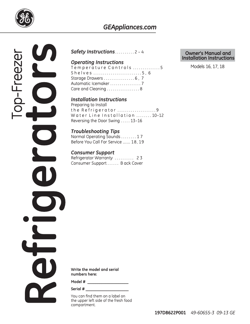 Page 1 de la notice Guide d'installation Hotpoint HTH17CBDRWW