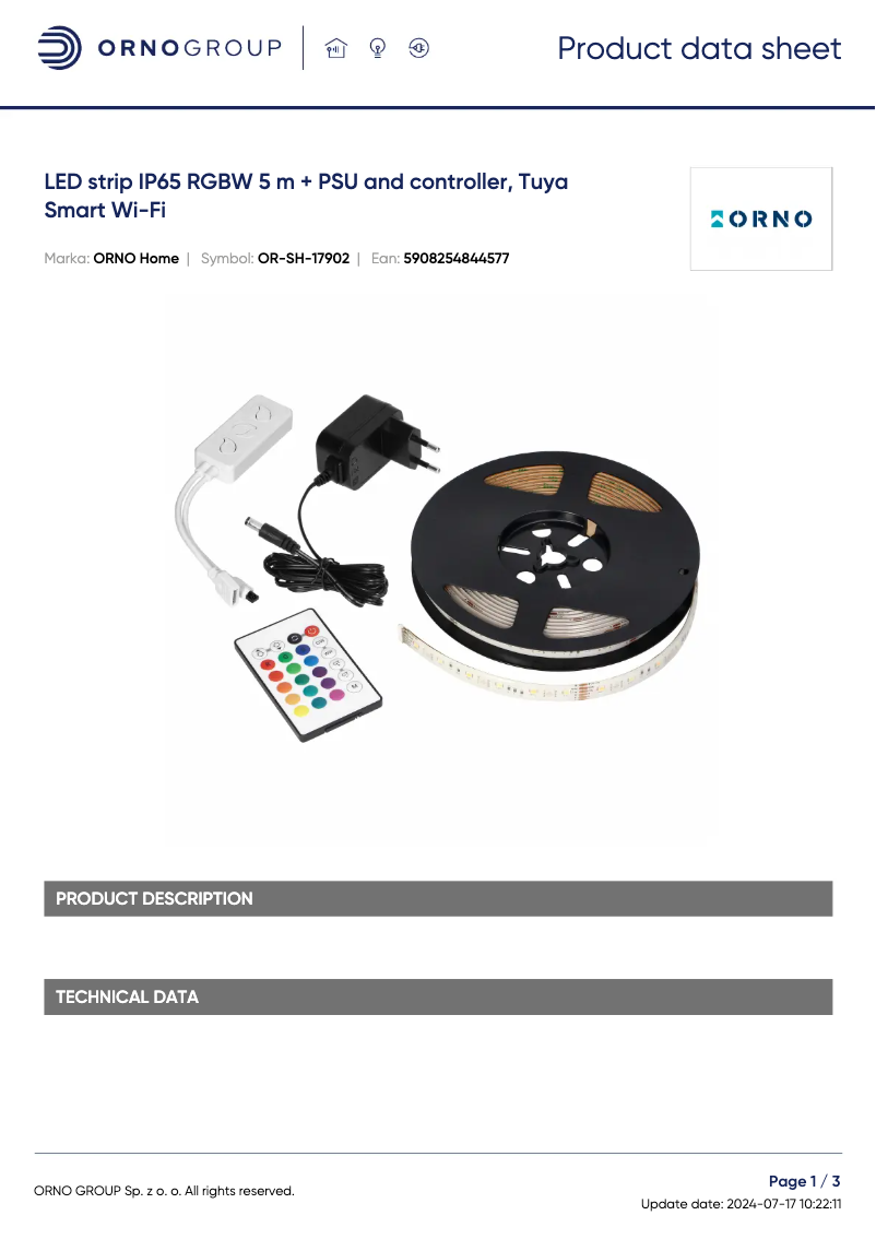 Página 1 del manual Ficha técnica ORNO OR-SH-17902