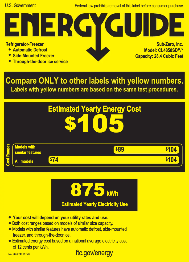 Page n°1 - Label énergétique Sub-Zero CL4850SO