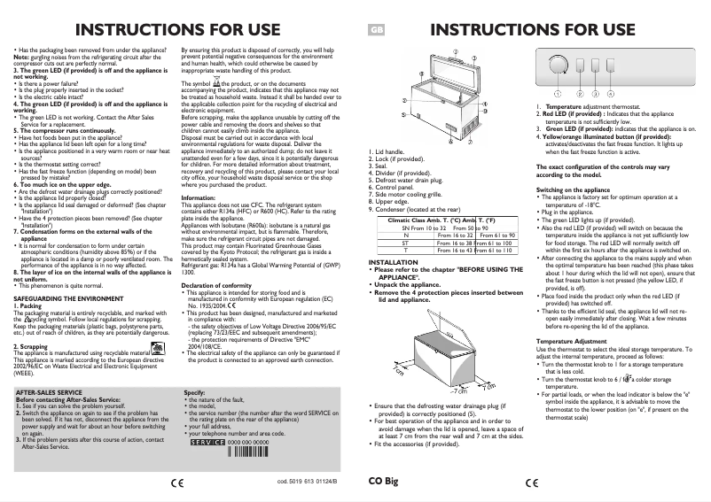 Page 1 de la notice Manuel utilisateur Whirlpool AFG 5336-C/H