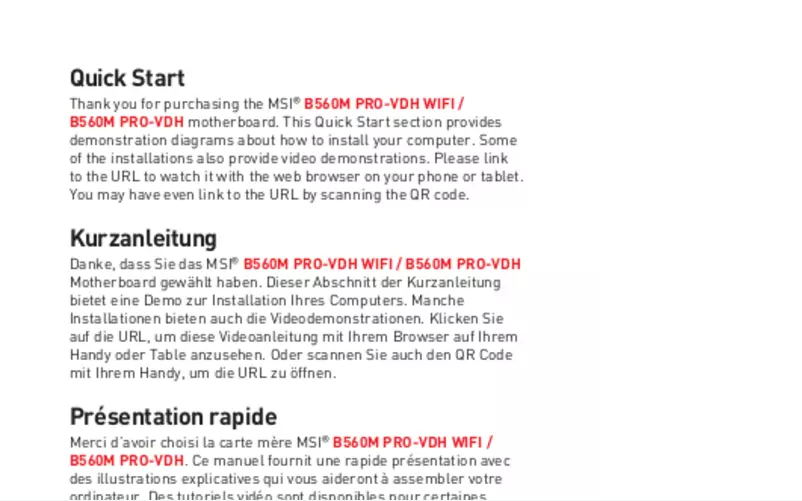 Page 1 de la notice Manuel utilisateur MSI B560M PRO-VDH WIFI