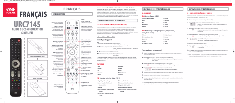 Page 1 de la notice Manuel utilisateur One for all Evolve 4 URC 7145