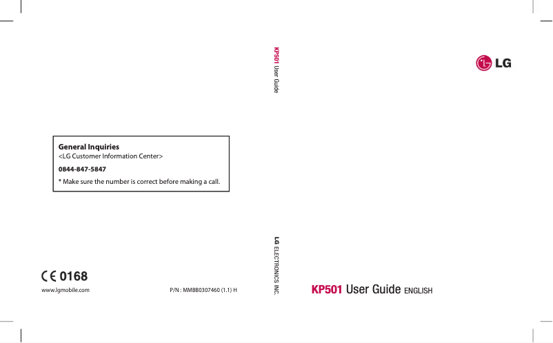 Page 1 de la notice Manuel utilisateur LG Cookie KP501